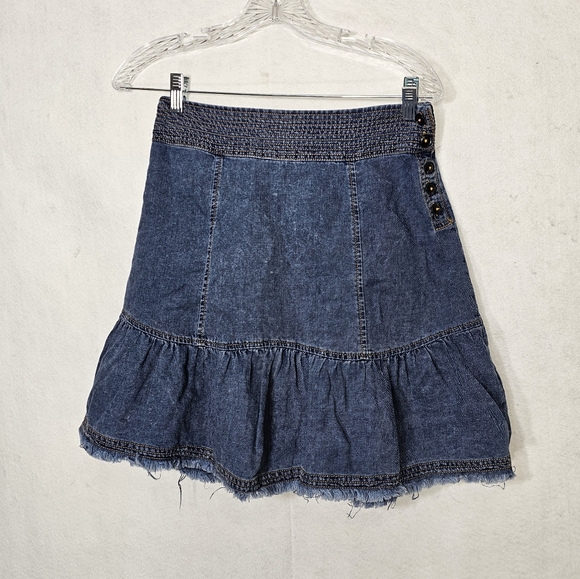 Pilcro (Anthropologie) Flounced Dark Wash Denim Mini Jean Skirt Small - Picture 1 of 14